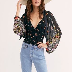 NWOT Free People Final Rose Blouse Black